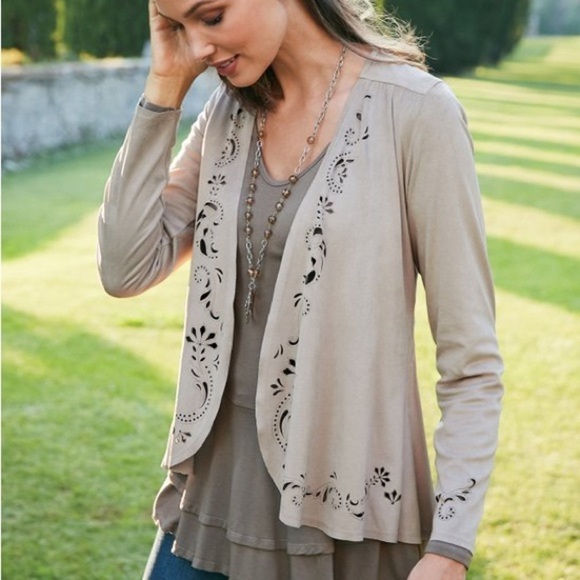 Soft Surroundings Suede Tan Laser Cut Paisley Florentine Ultra Soft Topper - Picture 1 of 13